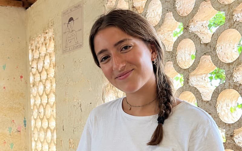 Júlia, Year 13 student from La Vall, photographed at Shariani Primary School during the project